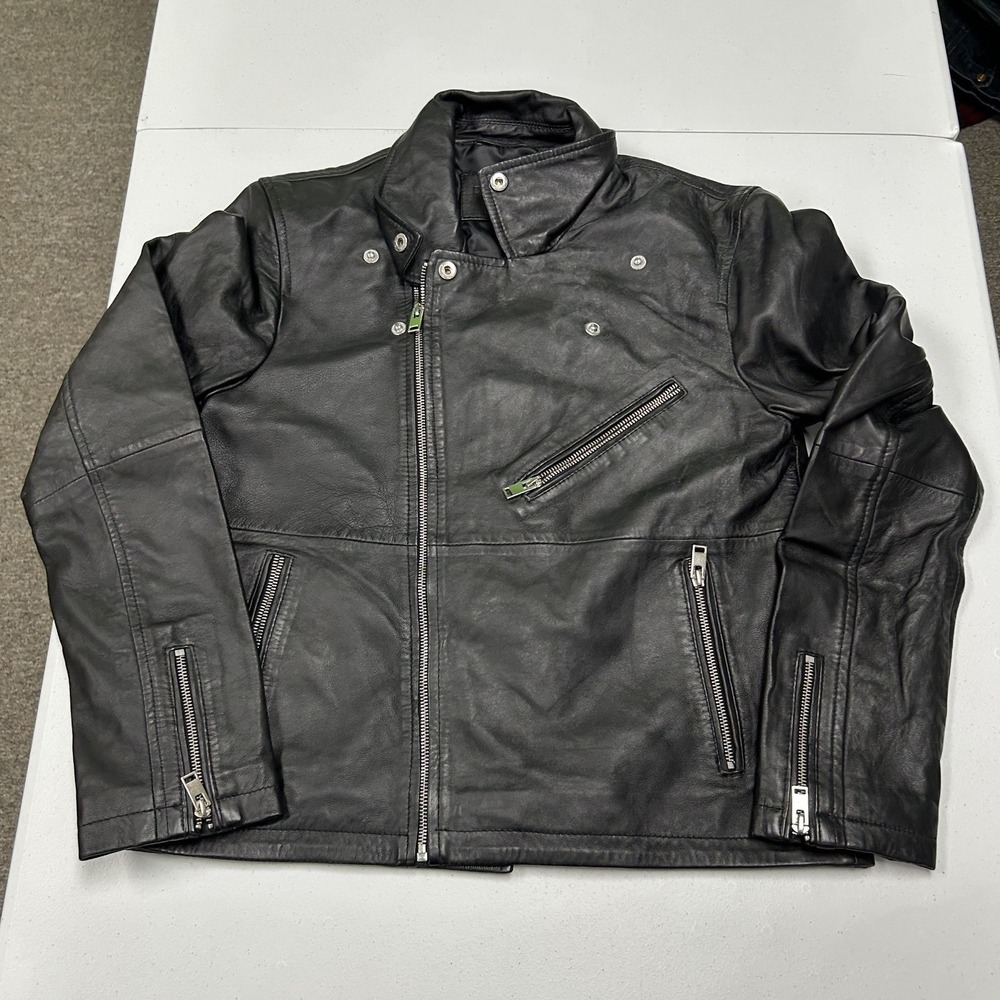 Bolongaro trevor sheep Leather Biker Jacket Mens S Black Moto Asymmetrical Zip